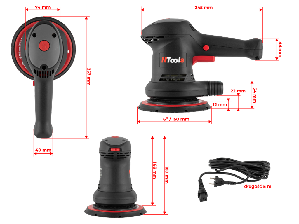 NTools SWR 03E / 05E – Elektrická excentrická brúska Ø150 mm